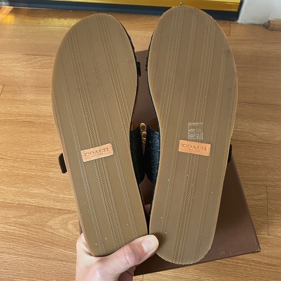 Coach New Women’s Size 9 Sunny Cut Snake Black Leather Cork Sandal Slides NIB - Picture 6 of 14